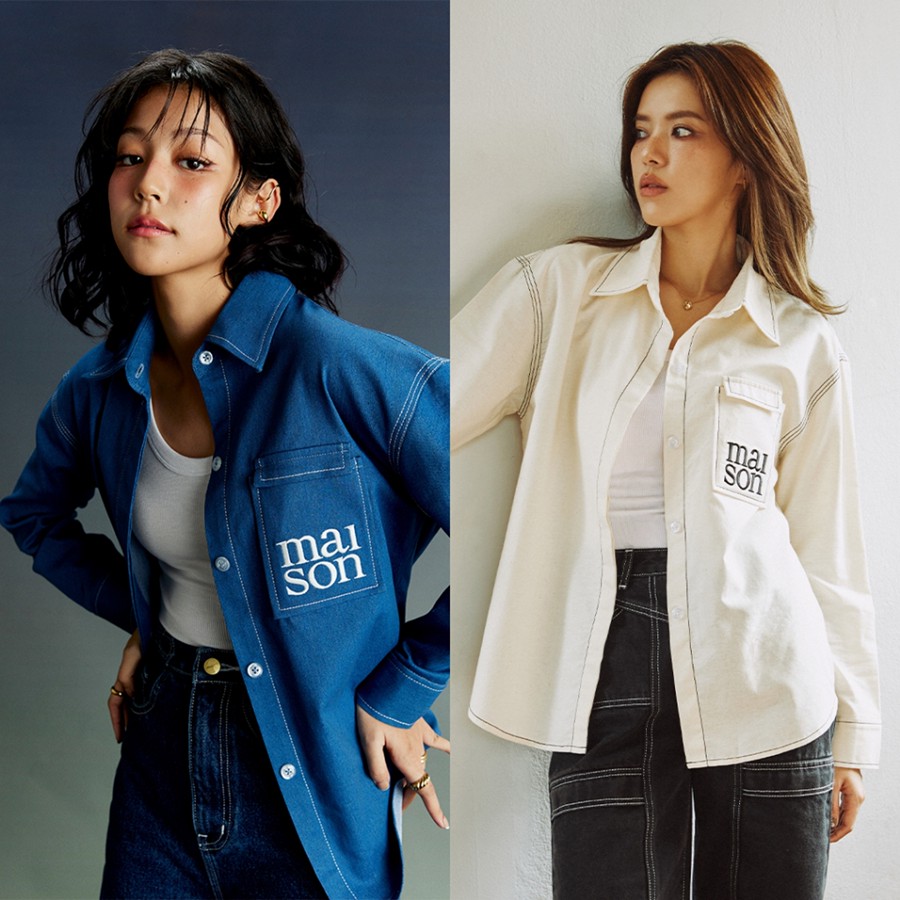 Bay Shirt Embroidered Denim Top