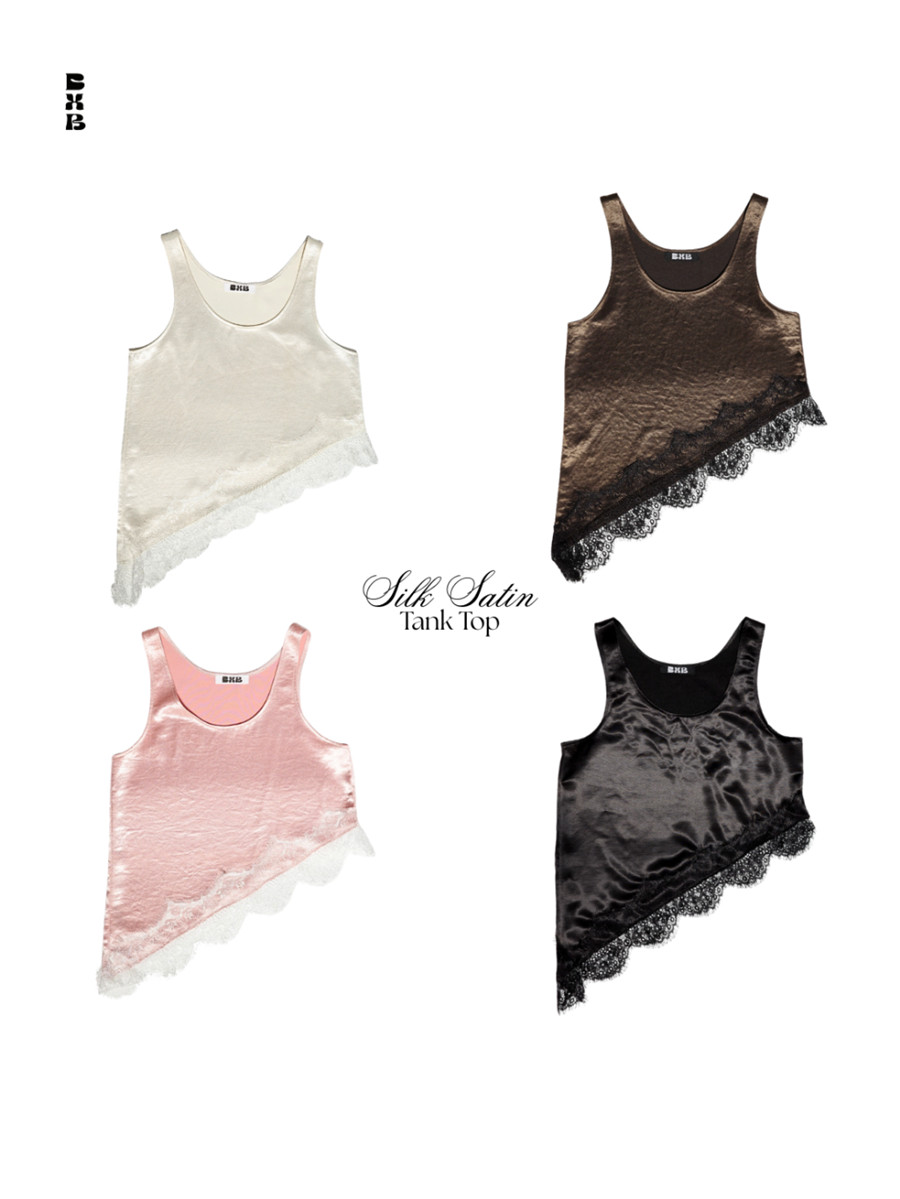 Silk Satin Lace Tank Top -  Pink by BXB