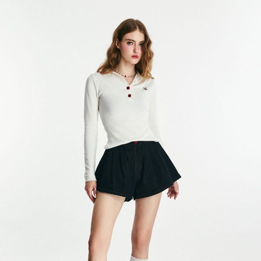 Puffy Pleated Denim Shorts